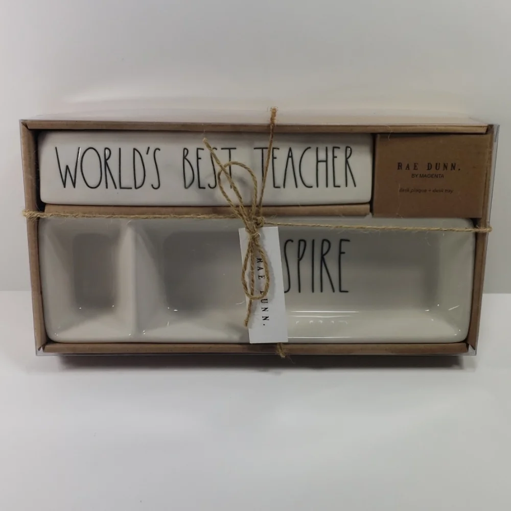 Rae Dunn World's Best Teacher Desk Plaque & Tray